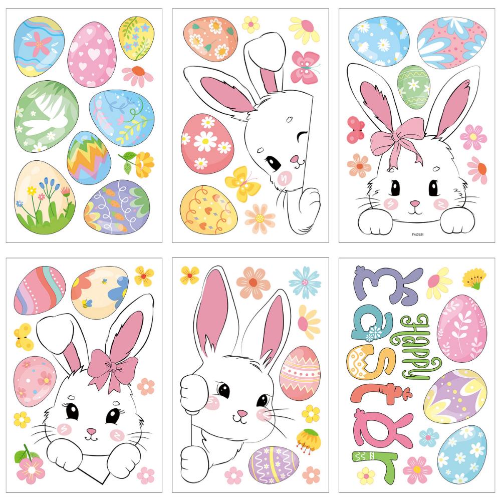 Cartoon Rabbit Happy Easter Static Sticker PVC Easter Eggs Glass Window Sticker Electrostatic Ornament Electrostatic Sticker