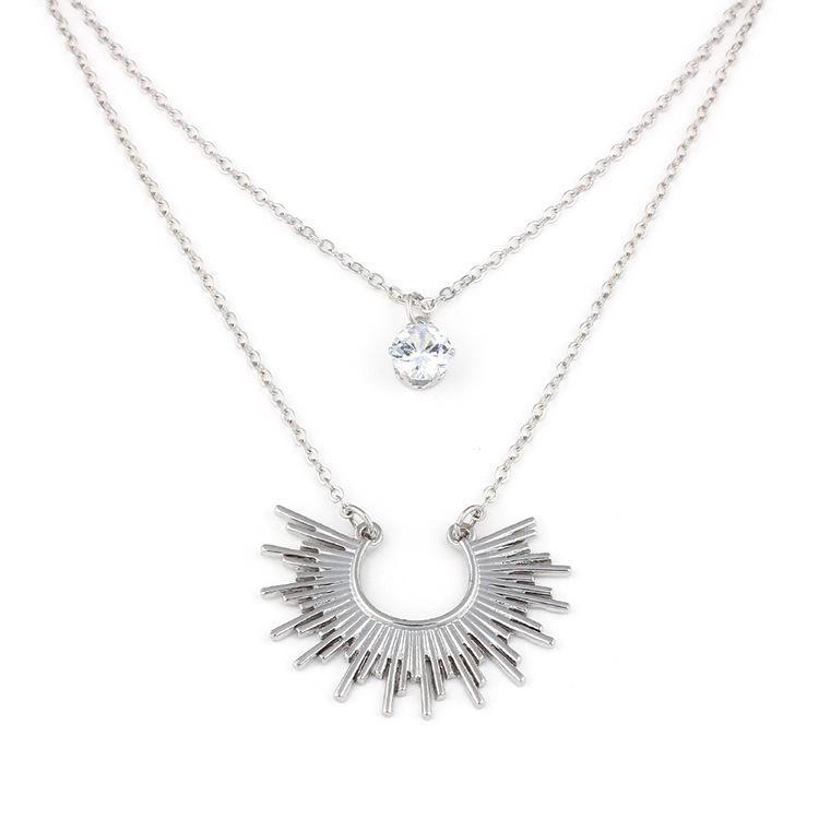 Double Layer Rhinestone Fan Shape Clavicle Chain, Fashion Necklace for Women