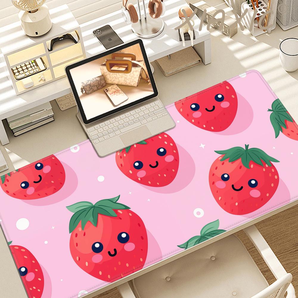 Strawberry Desk Mat Kawaii Mousepad Pink Cute milk sakura cherry blossom pattern Pastel aesthetic deskmat XXL gaming mouse pads