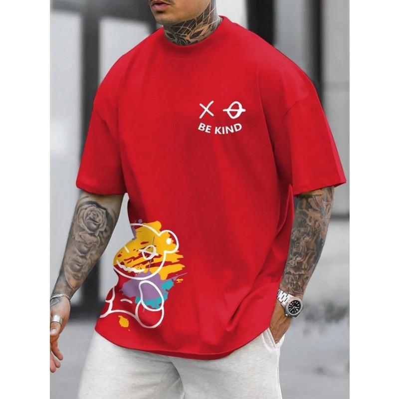 3D printed men's T-shirt, round neck loose short sleeved T-shirt, Be Kind letter print, casual, comfortable, summer