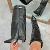  Pointed Head Large Tube Circumference Straight Tube Metal Buckle Medium Long Tube Boots Large Size Thick Heel Trouser Tube Boots 