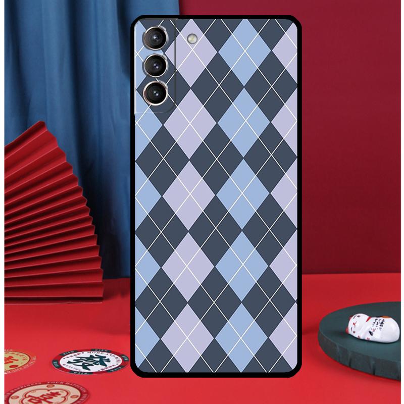 Blue Argyle Pattern Phone Case For Samsung Galaxy S25 Ultra S9 S10 S20 S21 S22 Plus S23 FE S24 Ultra Back Cover