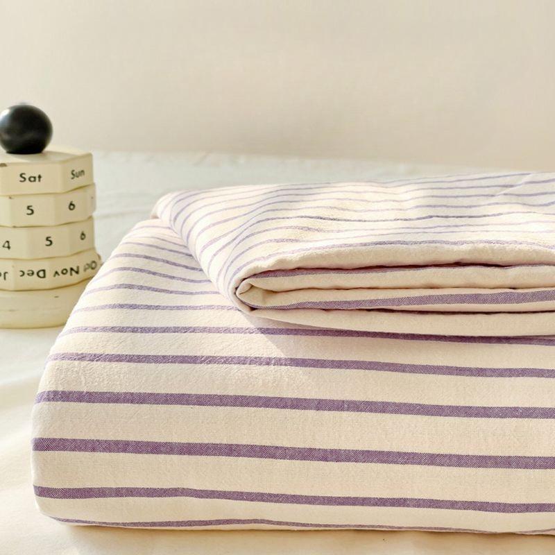 Japanese Striped Skin-friendly Thick Solid Bed Sheet with Pillowcase for Single Double Student Dormitory