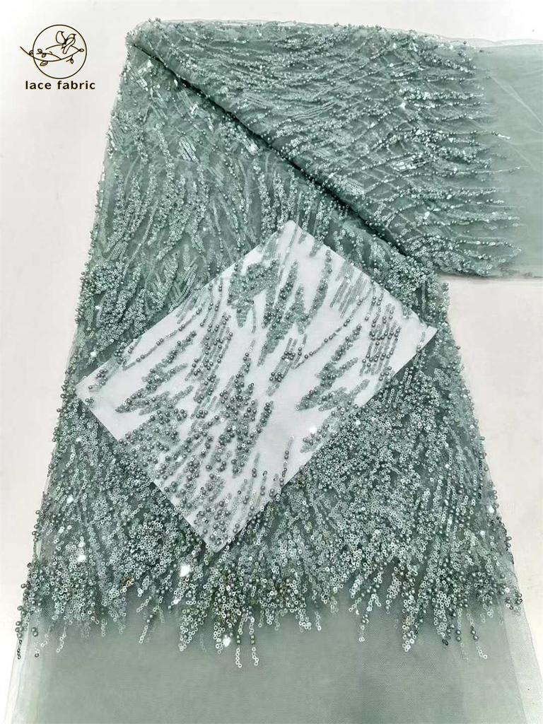 African Beaded Lace Fabric 2025 Beautiful French Lace Fabric Mesh Nigerian Lace Fabrics Sequins For Women Wedding Party Dress