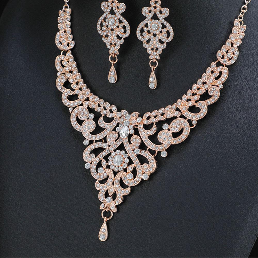 Rhinestone Jewelry Set Necklace Dangle Earrings for Wedding Prom Party