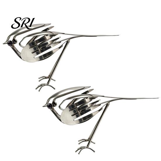 Bird Sculpture Metal Art Sculpture, Handmade Fork And Spoon Figurine, Vintage Rustic Lover Gift Idea Statue for Indoor Outdoor Home Office Desk Garden 2pcs