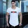 Muscleguys Herr Casual Oregelbunden Sportkläder Sommar Bomull V-ringning Kortärmad Träningsskjortor Gym Bodybuilding Fitness Smal Passform T-shirts