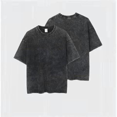 Unisex Short Sleeve Top Crew Neck Vintage Casual T‑Shirt Washed Solid Cotton Tee