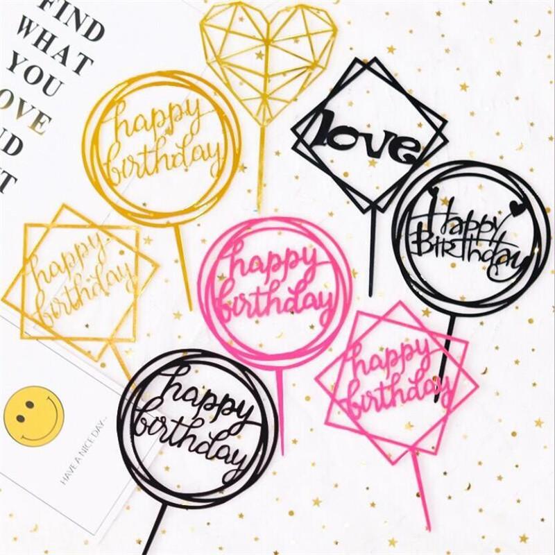 5pcs Cake topper Happy birthday black and white gold creative glitter plug-in multiple happy birthday cupcake toppers