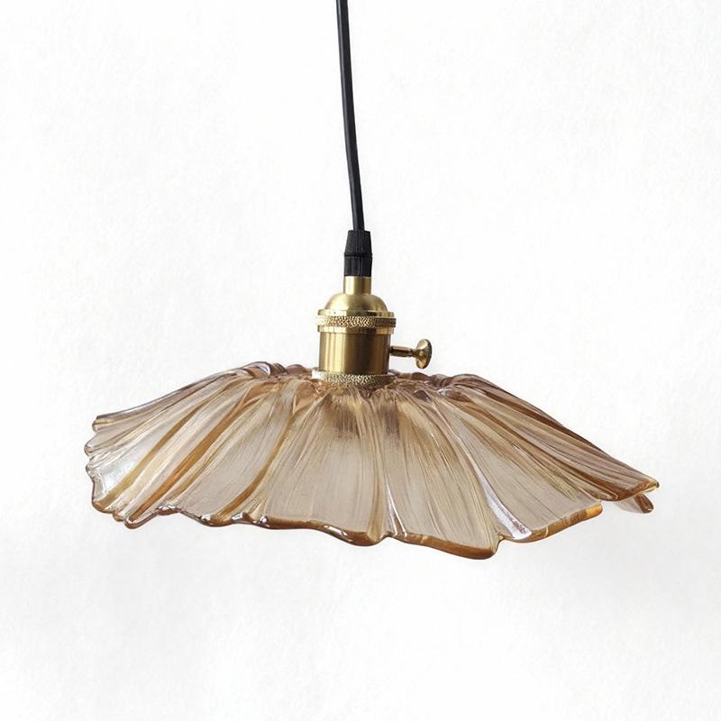 Purple Glass Flower Chandelier - Retro Bedside Lamp for Restaurant, Bar, or Homestay in Japanese Brass Style.
