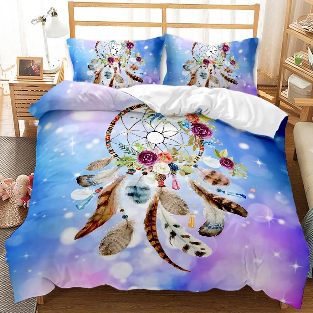 Lapač snů Sada povlaku na přikrývku Boho Zářivé peří Sada povlaku na přikrývku Twin Mandala Double Queen King Size Polyesterový povlak na přikrývku