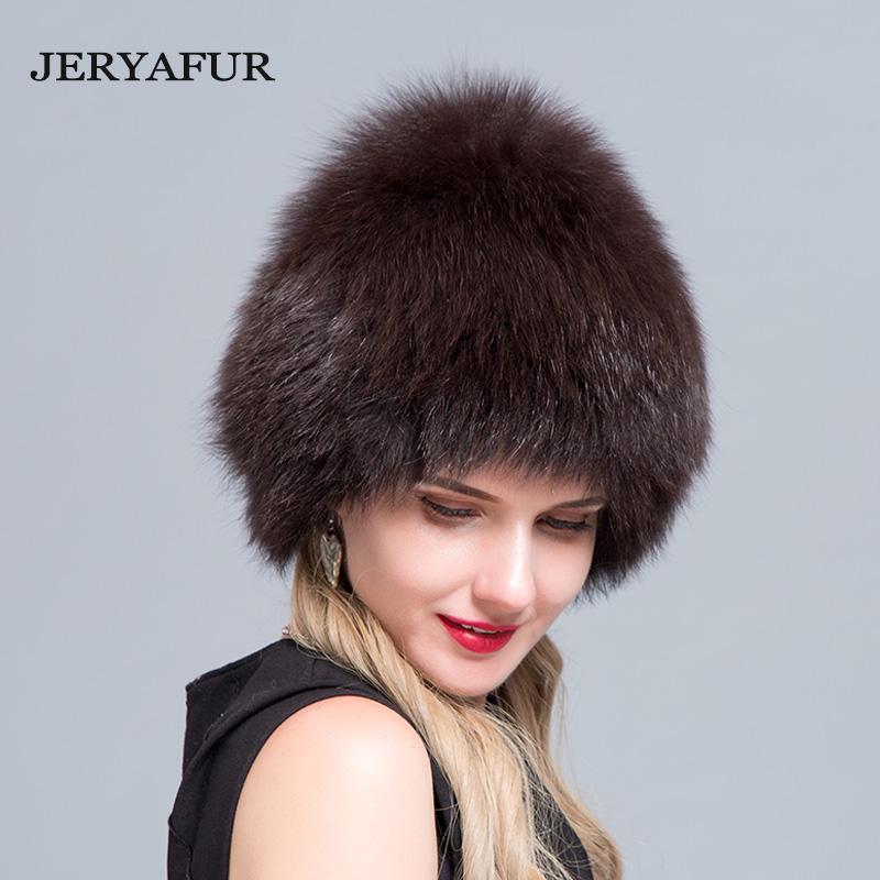JERYAFUR Frauen Winter Pelzmütze Fuchspelz Skimütze
