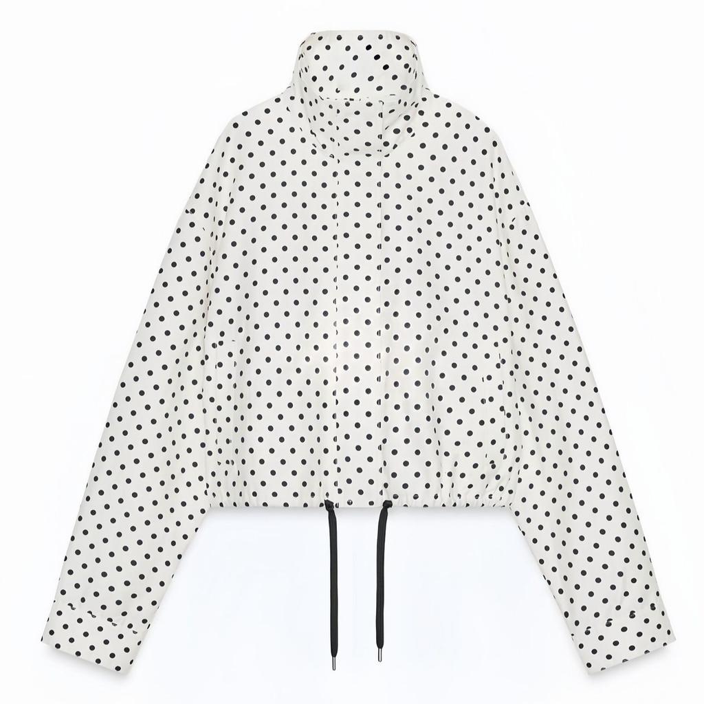 European beautiful women's bomber jacket winter coat casual spotted stand-up collar long sleeve cotton-padded women's clothing