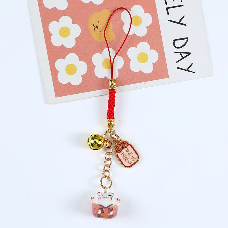 Ceramic RuYi Wealth Cat Keychain - Creative Pendant and Gift for Backpack, Phone, or Bag. Ideal for Couples and Best Friends.