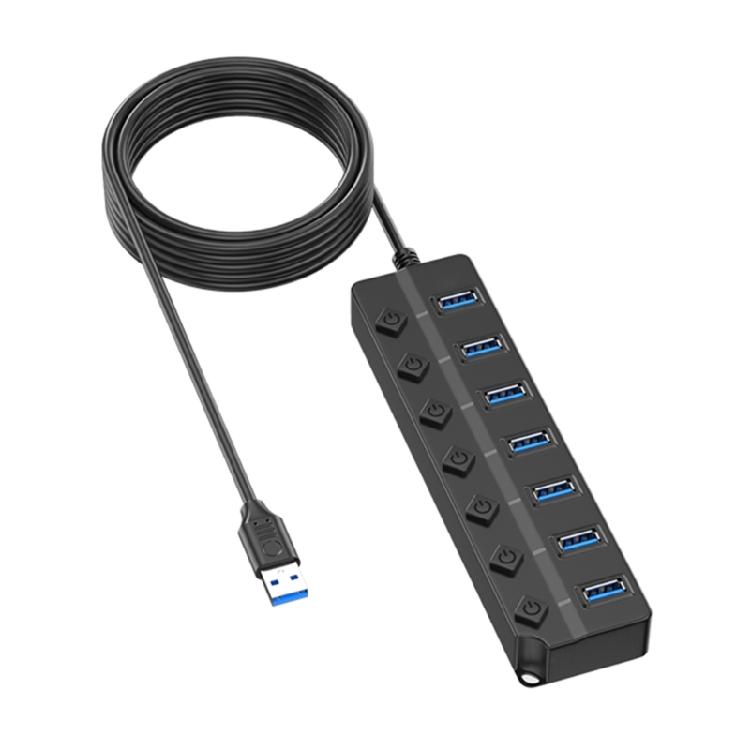 7/4 Port USB Hub With Extension Cable, USB Extension Hub Individual Controls, Wide Compatibility for Quick Data Transfer