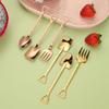 Set of 3 Steel Tea Spoon Small Household Ice Cream Spoons and Fork Kitchenwares