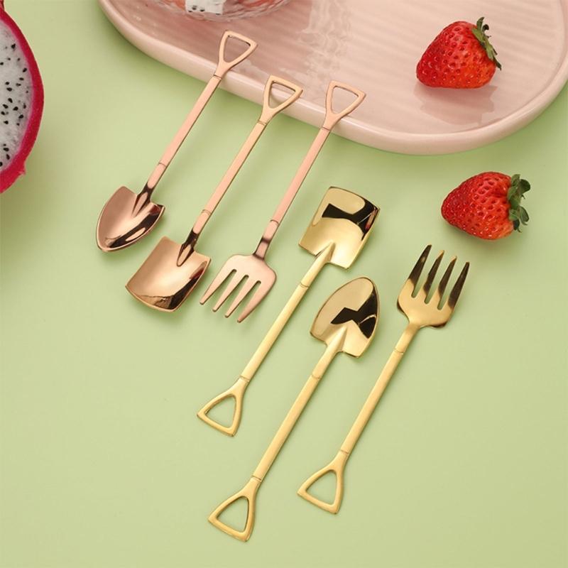 Set of 3 Steel Tea Spoon Small Household Ice Cream Spoons and Fork Kitchenwares