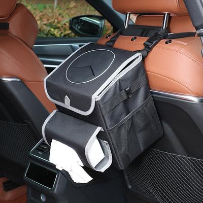 Upra Car Trash Can with Lid,Bag Hanging Storage Pockets,Adjustable Tissue Holder & Straps,Portable Garbage , 1.98 Gal Large Capacity Multipurpose