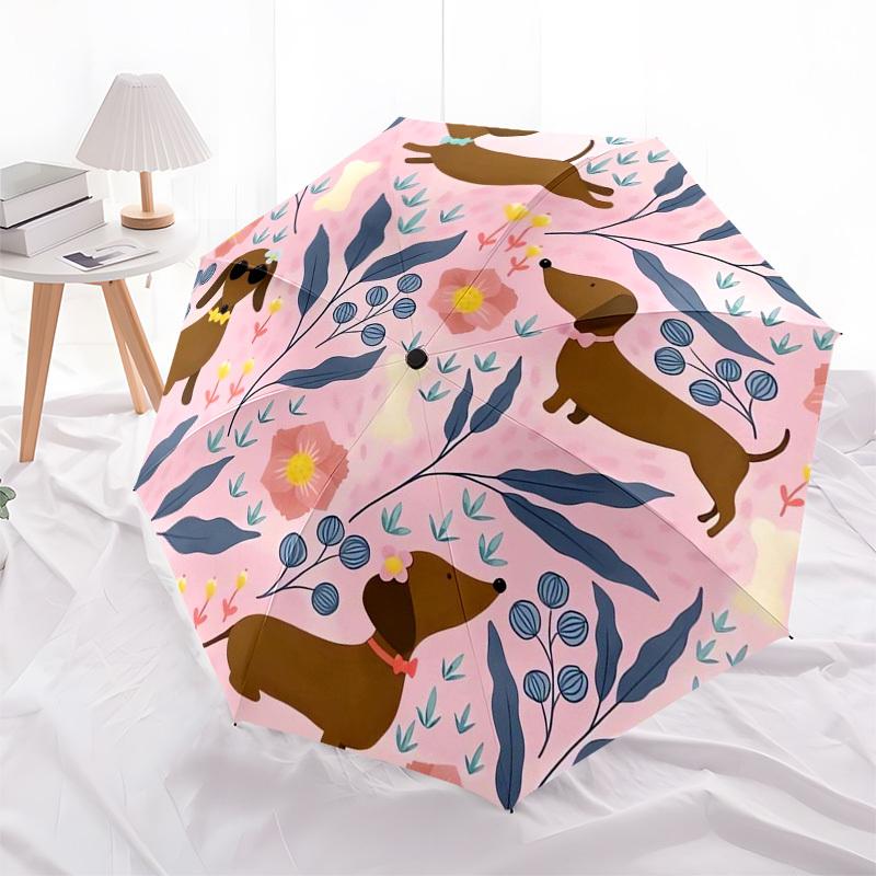 

1pc Dachshund Floral Illustration Umbrella with Plastic Handle,Suitable for All Seasons Home Travel Outdoor Umbrellaptys31018