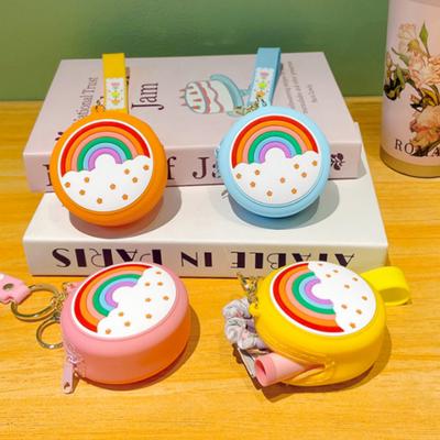 Rainbow Silicone Coin Purse Compact Mini Earphone Case Rainbow Round Storage Bag Portable Keychain Pouch For Adults Backpack