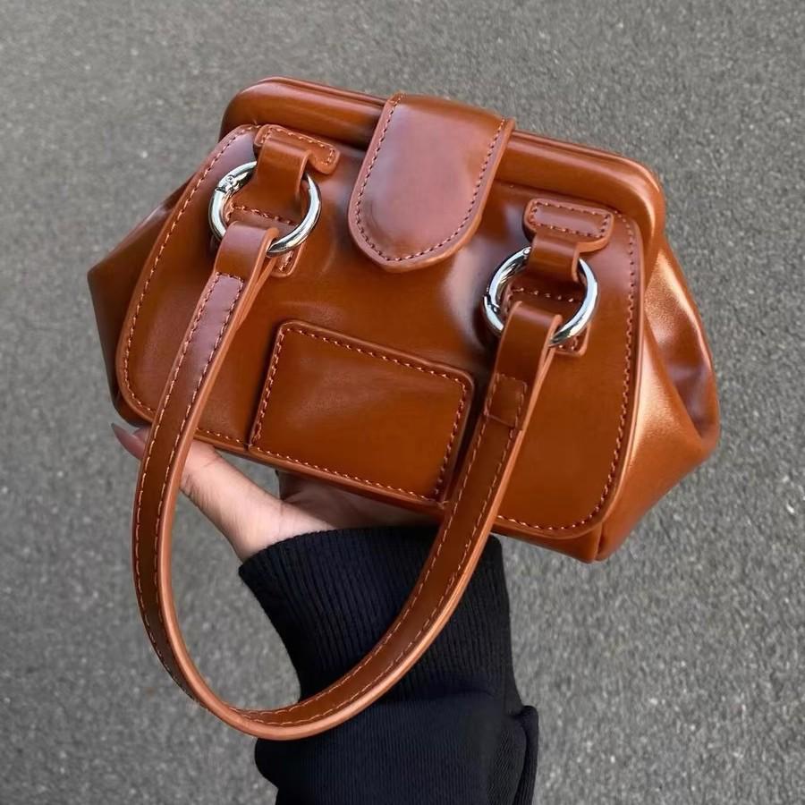 Geantă Mini de Mână Niche Retro cu Cataramă Metalică Femei 2024 - Geantă Simplă Versatilă de Umăr/Crossbody
