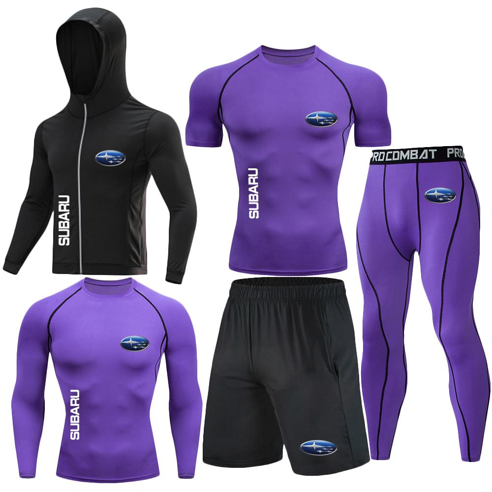 SUBARU Running Gym Muscle Men's Five Piece Set Basketball Sports Tight Clothes Men's Training Base Shirt Multi piece Set vsd8