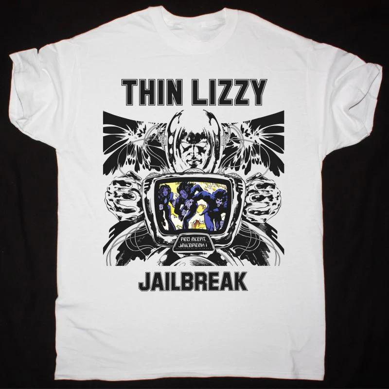 

Thin Lizzy Jailbreak T-Shirt Short Sleeve Cotton White Men All Size S to 5XL Unisex T-Shirt XXXXL