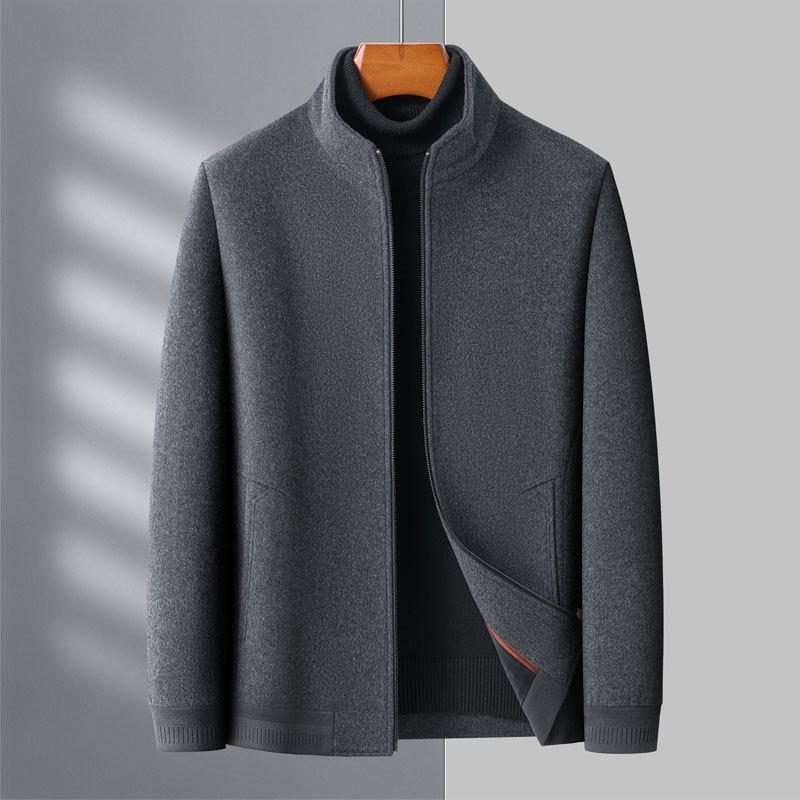 Jacket Men Stand Collar Short Autumn and Winter Business Casual Middle-aged Dad Woolen Jacket