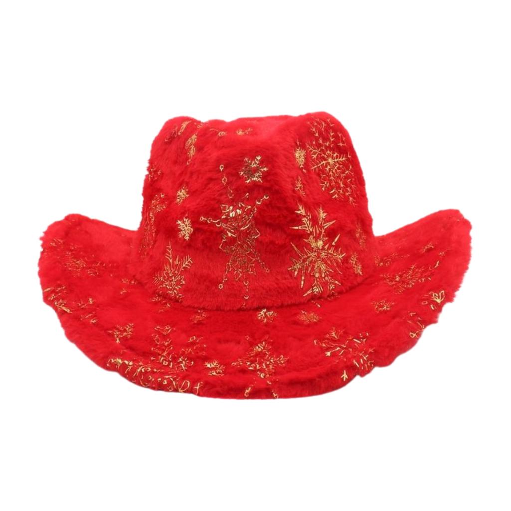 Christmas Style Top Hat, Stage Festival Performance Hat, High-End Warped Edge Gold Silk Snowflake Feather Cowboy Hat