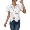 Women's Crochet Lace Short Sleeve Blouse Hollow Out Scalloped Casual Summer Top