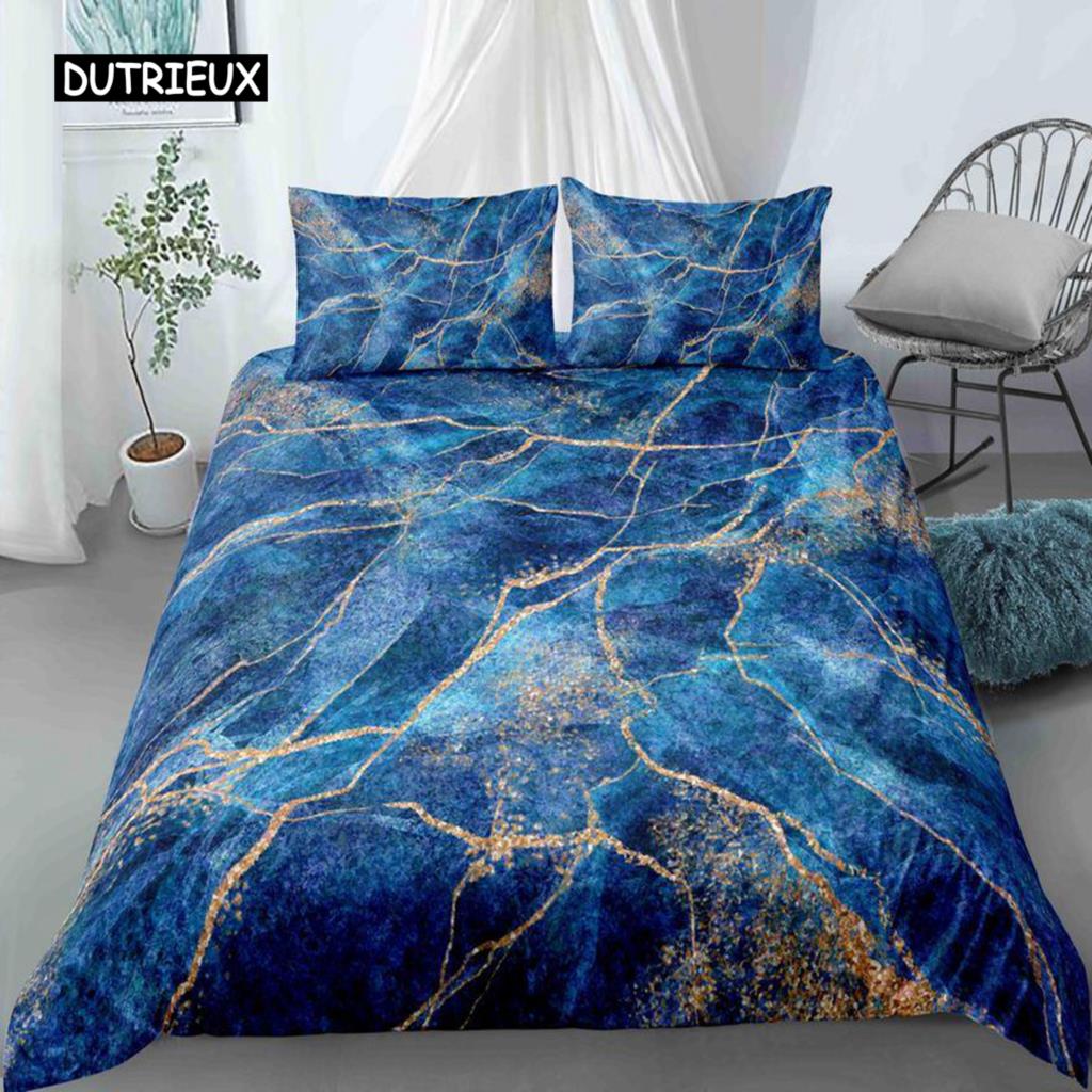 

Пододеяльник Chic Marble Duvet Cover Microfiber Mint Gold Glitter Turquoise Комплект постельного белья Abstract Aqua Blue Quilt Cover Single Twin Full Size EU single(135x200cm)