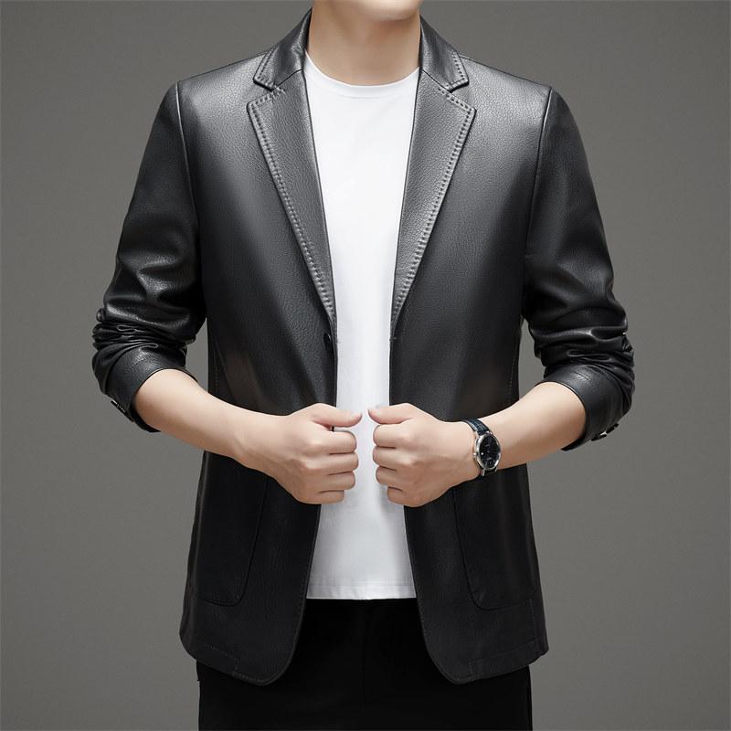 Осенняя мужская кожаная куртка большого размера — фото 5