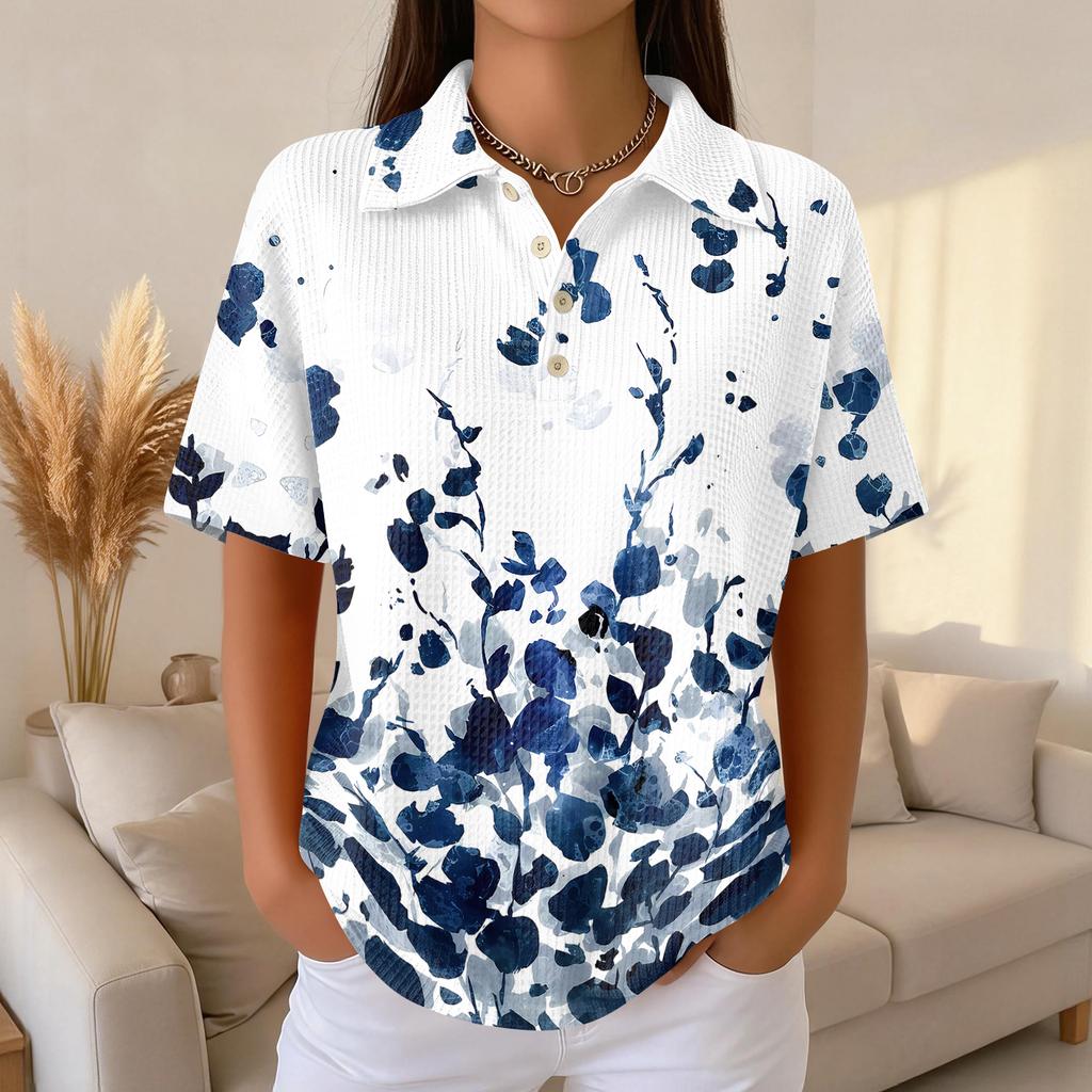 Women's Fashion Casual Lapel Short Sleeve Color Shirt Women's Up Tops