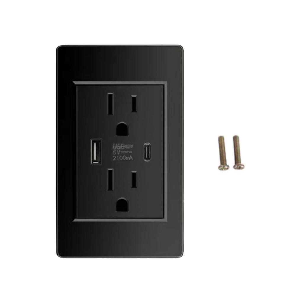 Flush-mounted and surface-mounted outlet, 2 ports, USB & Type-C, wall-mounted outlet plate, multiple protection, simple design, USB socket, 5V