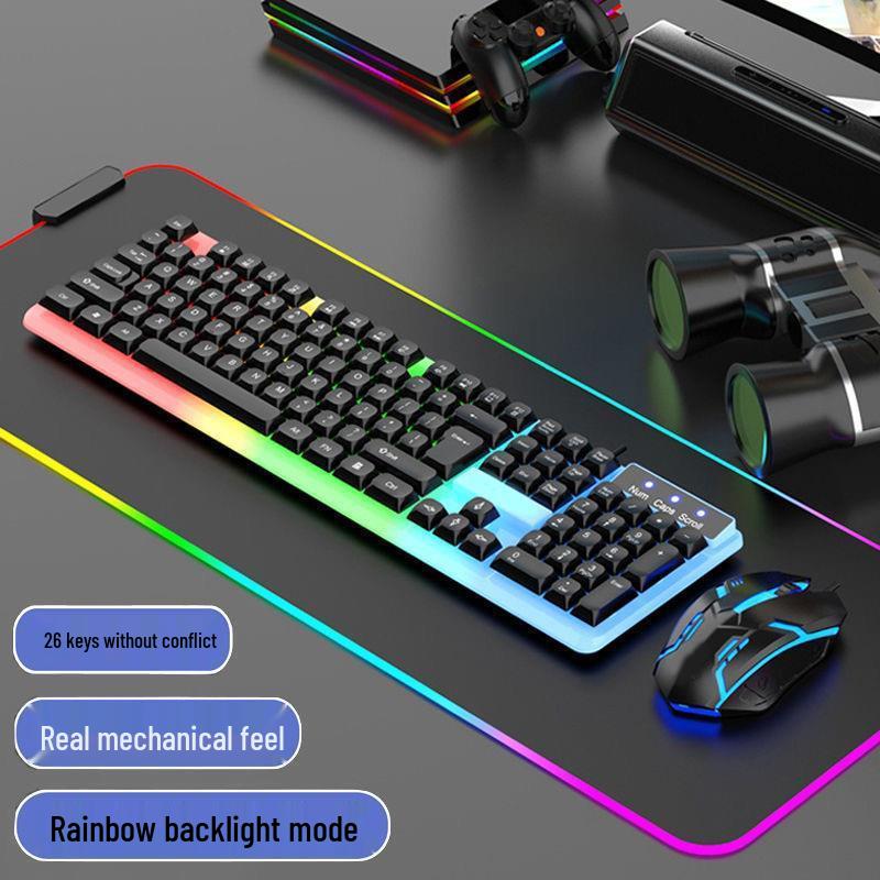 Backlit Wired Gaming Keyboard & Mouse Set with True Mechanical Feel and Suspended Keycaps