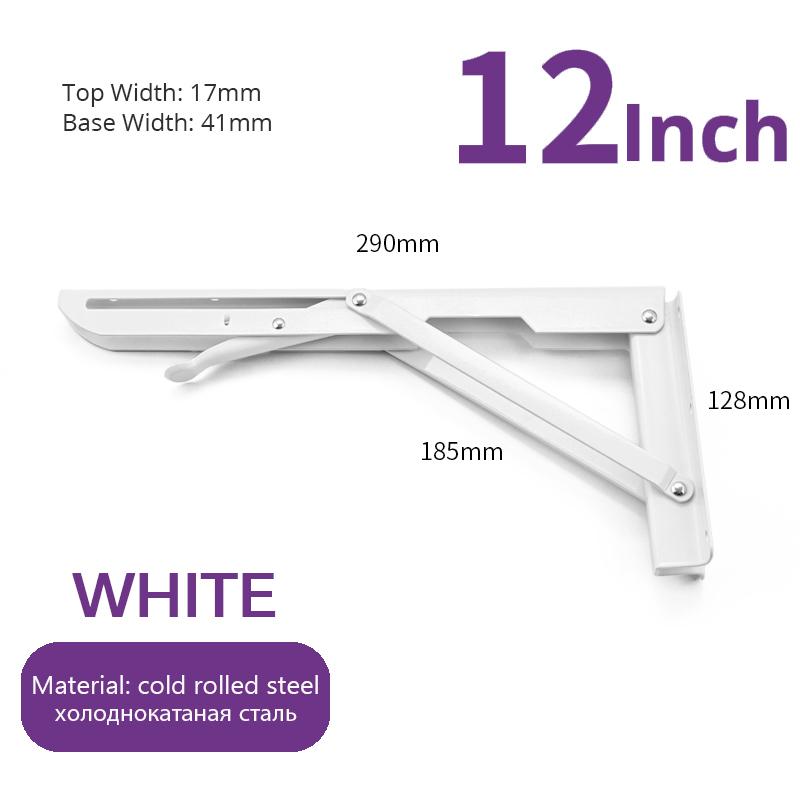 NAIERDI 2PCS 8-20inch Stainless Steel Folding Angle Bracket White Black Iron Triangle Wall Mount Bracket For Shelf Bench Table
