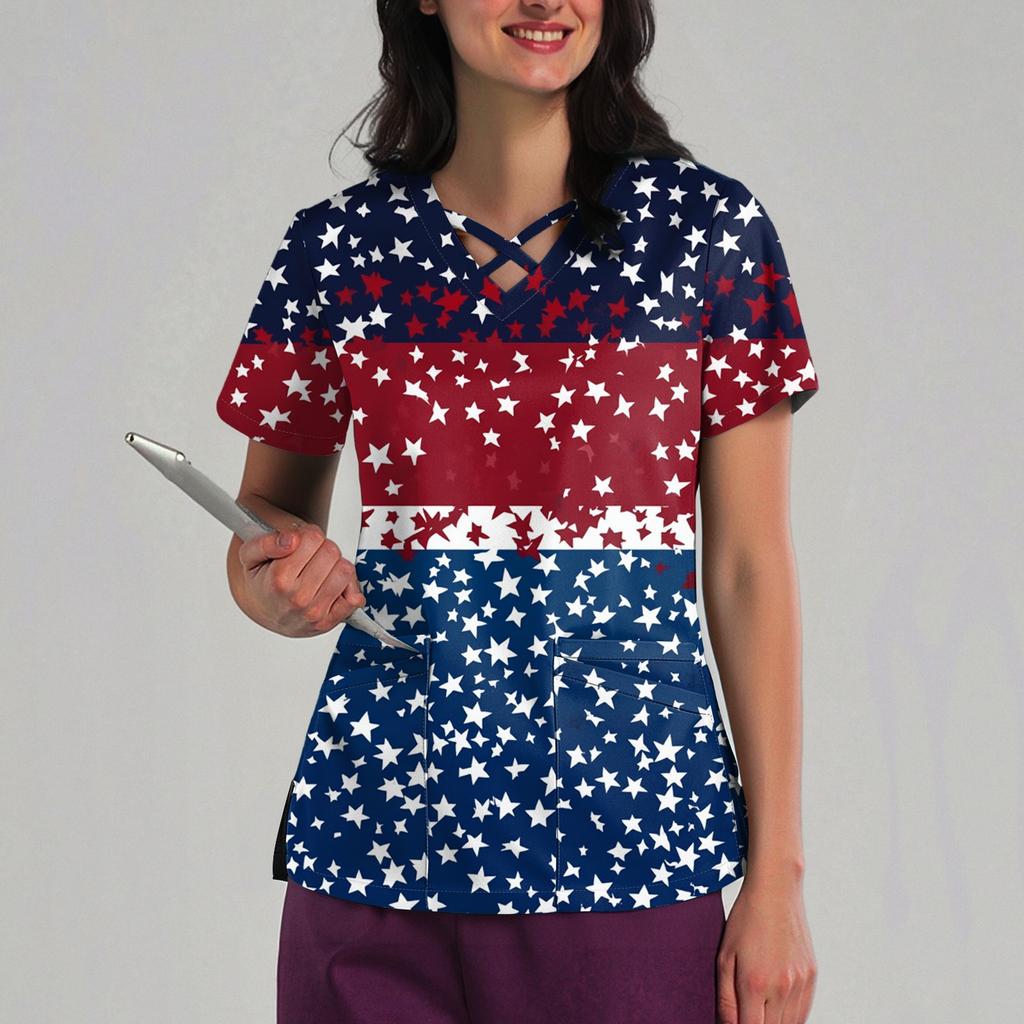 Women's Loose Independence Day Printed Top Short Sleeve T-shirt Pullover