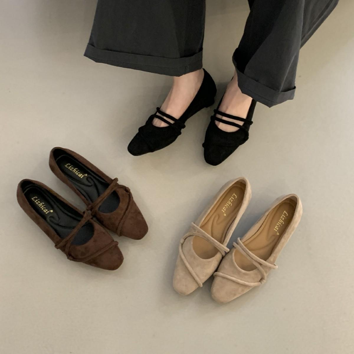 

2025 new autumn suede round head outer slope heel suede word with versatile niche evening breeze shallow mouth women s single shoes 39 кофейный