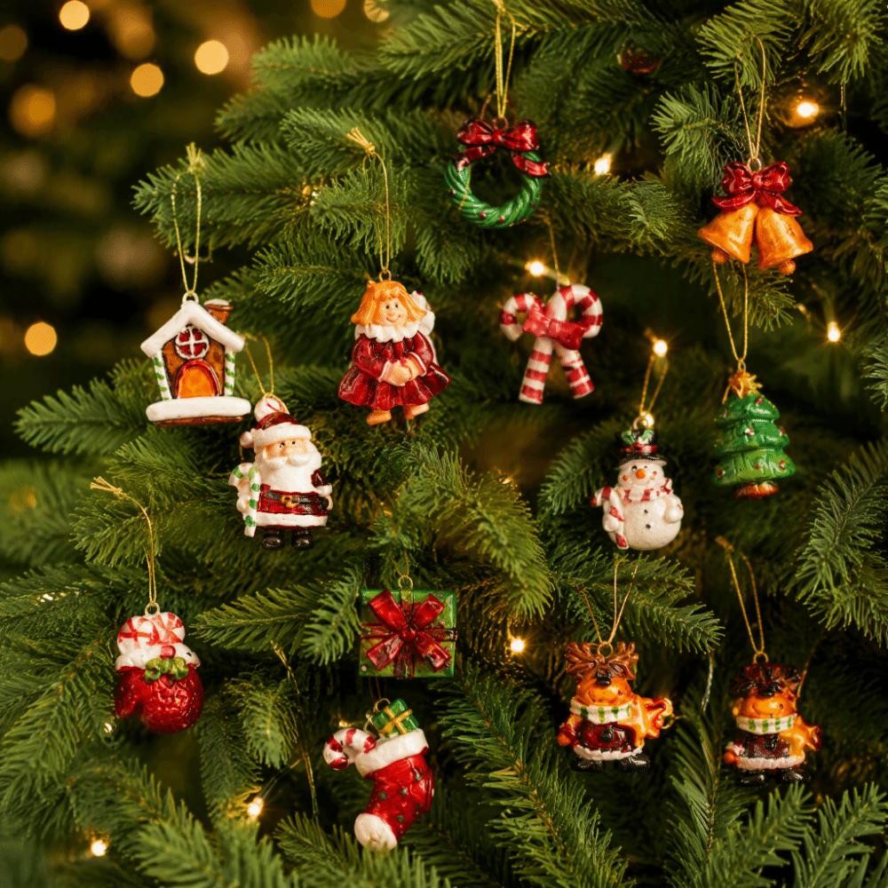 Santa Motif Xmas Ornaments Resin Tree Hanging Decor Cute Resin Charms  Home Decor