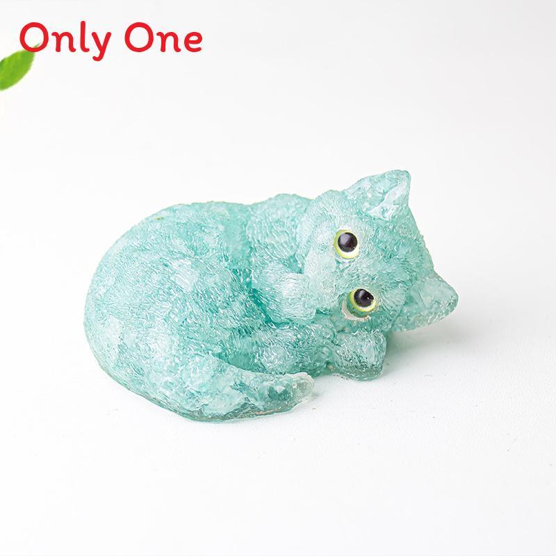 Resin Filled Natural Crystal Sleeping Cat Decor With Gift Box For Home Office Display