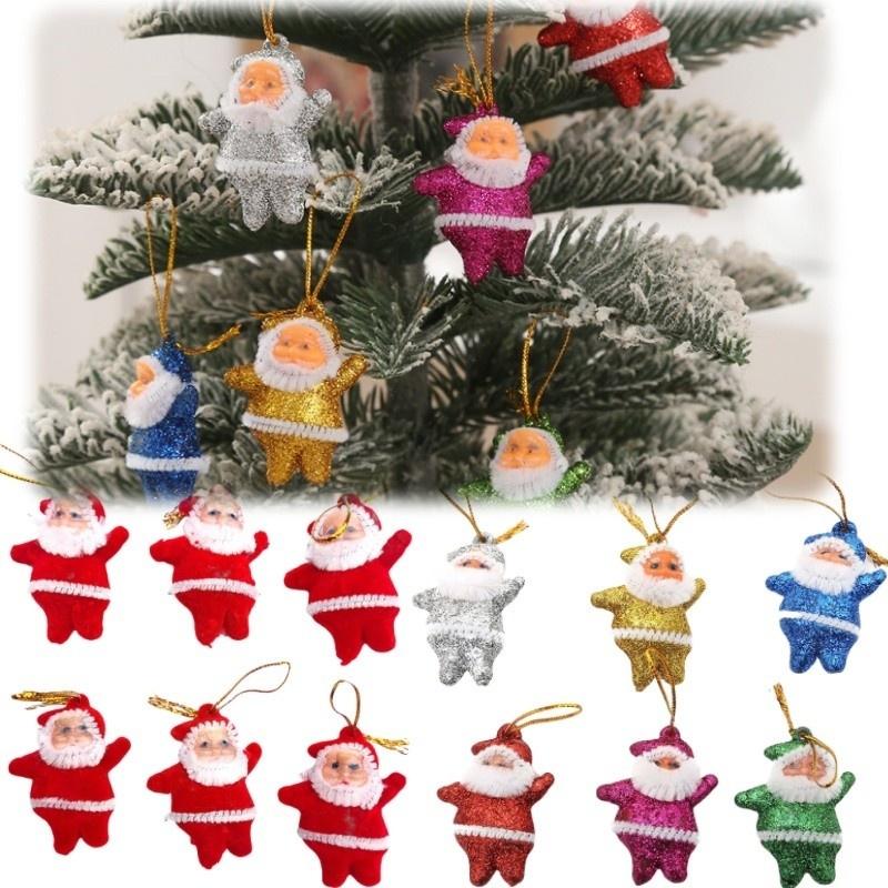 6Pcs Simulation Santa Pendant Mini Santa Claus Diy Colorful Doll Glittering Hanging Christmas Tree Ornament New Year Party Decor