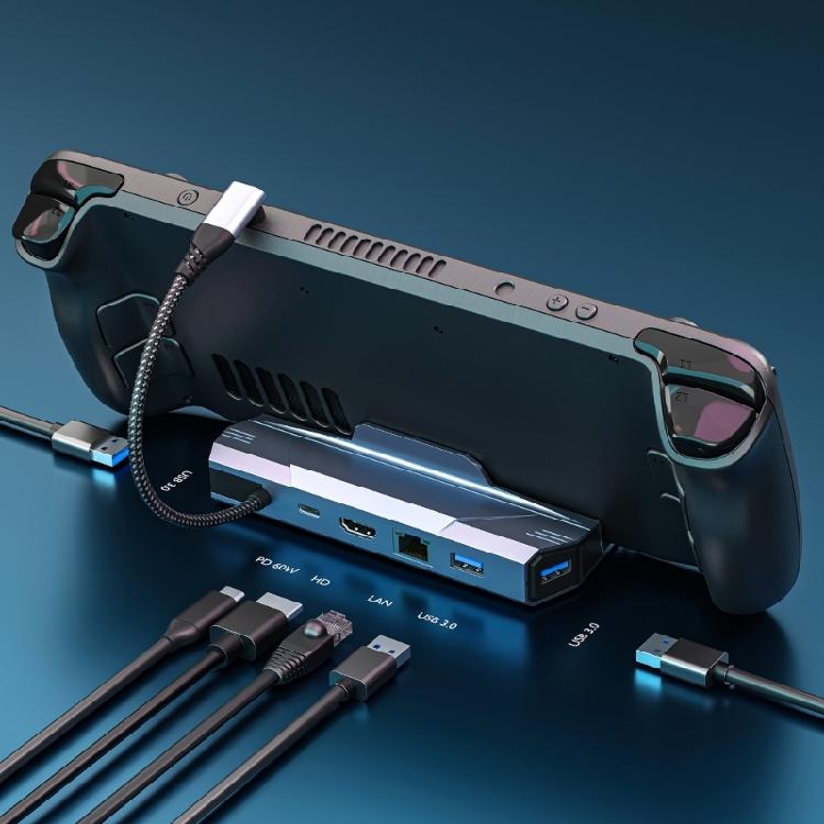 6 In 1 USB C Docking Station for SteamDeck and ROG Offering USB 4K HDMI2.0 and Fast Ethernet USB 3.0 Hubs