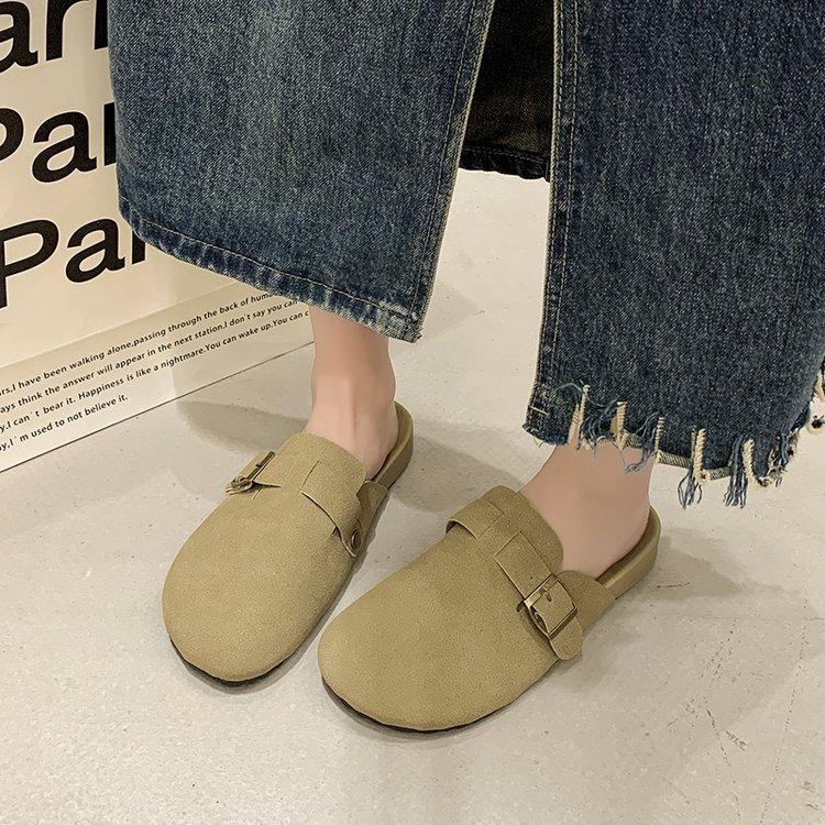 Baotou half-drag women's outer wear summer new simple flat-bottomed casual women's shoes student round head slippers