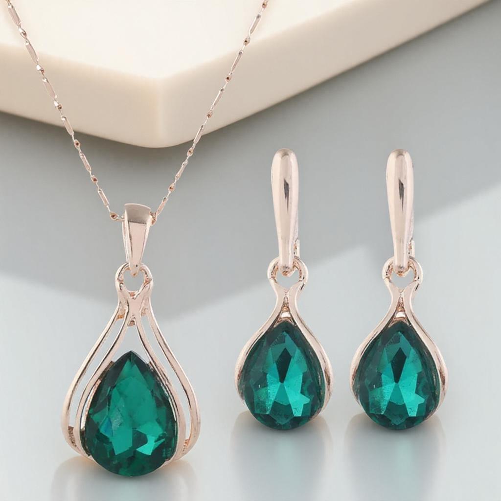 Luxury Women Water Drop Necklace Earring Jewelry Sets Fashion Party Accessories 3 Piece Set