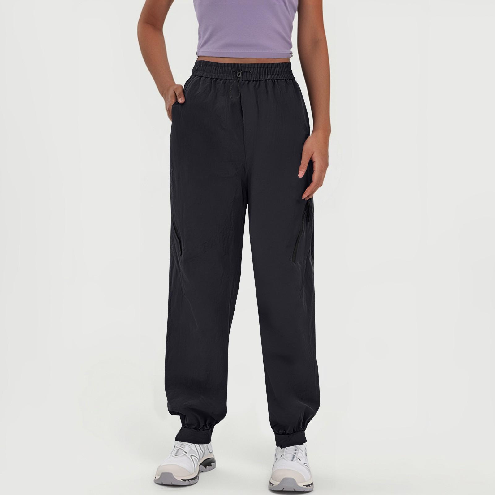 

Женские водонепроницаемые быстросохнущие брюки парашютисты, брюки с широкими штанинами, однотонные повседневные спортивные брюки XL чёрный