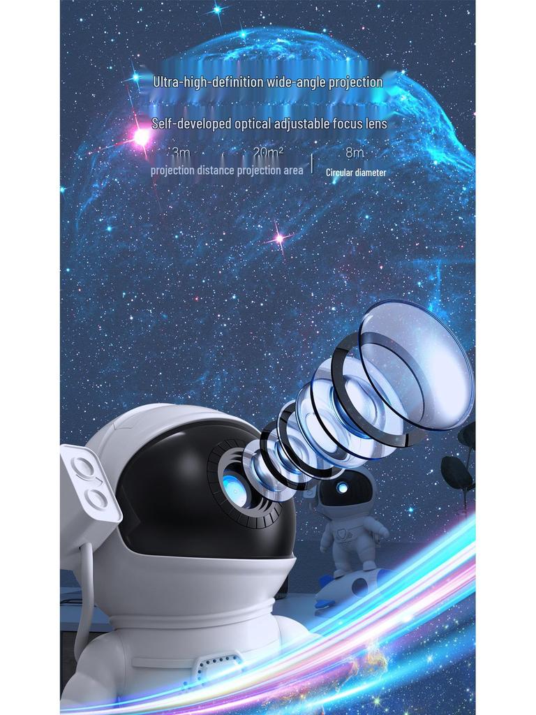 Rocket Astronaut Galaxy Starry Sky Projector: HD Focusing Atmosphere Light for Bedroom