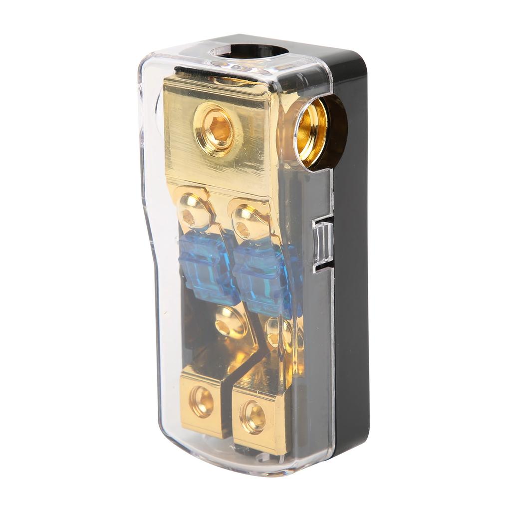 60A Power Distribution Block 1 In 2 Way Out Car Audio Splitter Copper Ground Fuse Holder