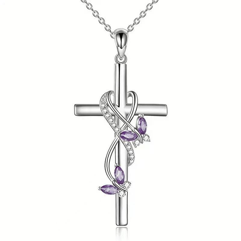 Silvery Color Plated Necklace Jewelry Women Wedding  Cross CZ Crystal Zircon Stone Pendant Christmas Gift