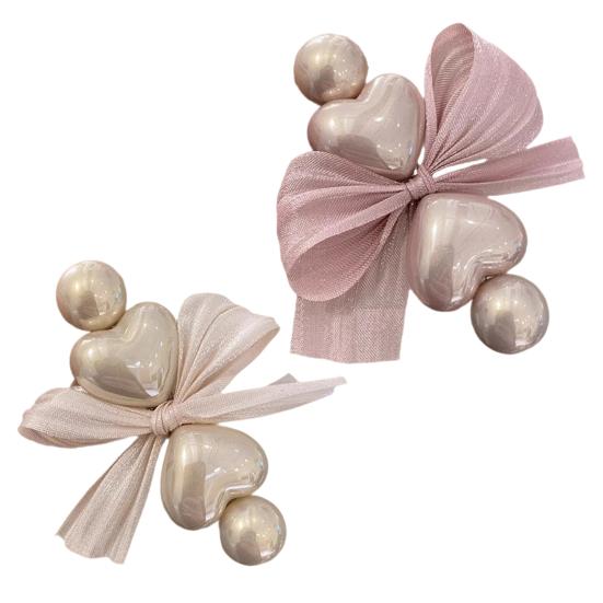 Women Hairpin Heart Shape Imitation Pearls Bowknot Decor Hair Clip Side Bang Hair Pin Hair Styling Tool Hair Accessories