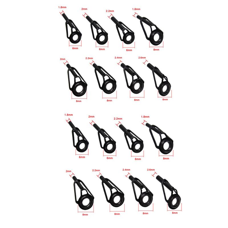8/16/80 Pièces Guide de Pointe Noire pour Canne à Pêche Spinning Casting Construction Réparation Œillet Anneau de Ligne Cadre en Acier Inoxydable